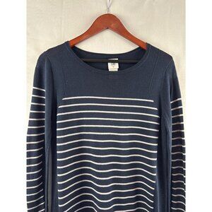 Cabi Womens Striped Navy & White Sweater Top M Cotton/Nylon Blend